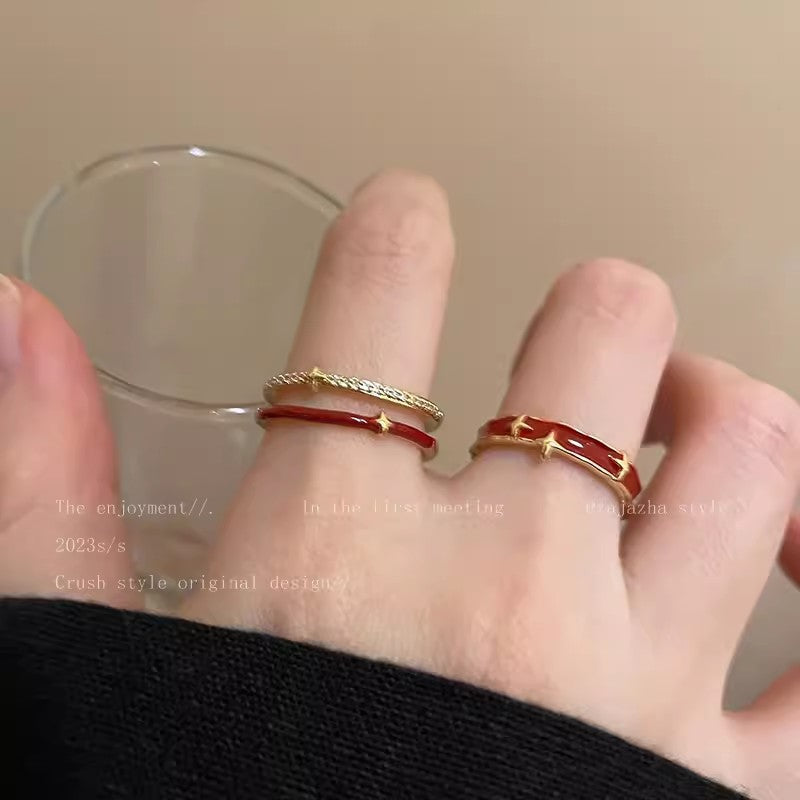 Red Drip Glazed Female Niche Index Rings