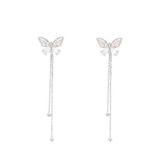 Tassel Diamond Butterfly Niche Design High-grade Earrings