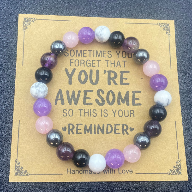 Amethyst Heart Pink Zebra Obsidian Volcanic Bracelets