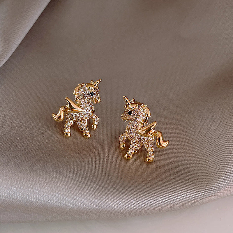 Full Diamond Pony Wings Cute Owl Earrings