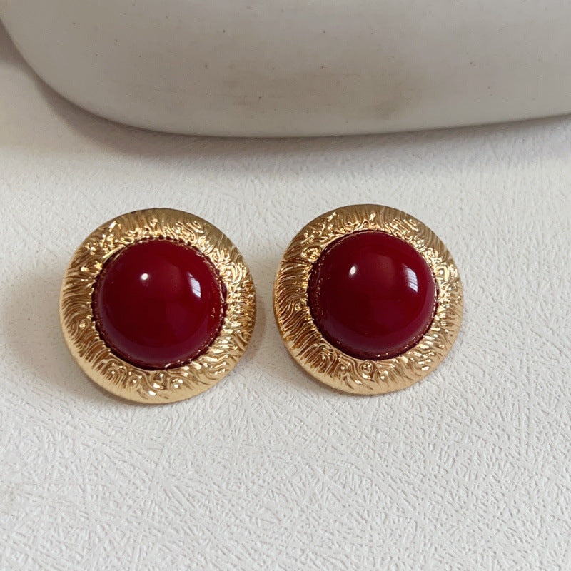 Gold Exaggerated Personalized Vintage Court Round Resin Sier Earrings