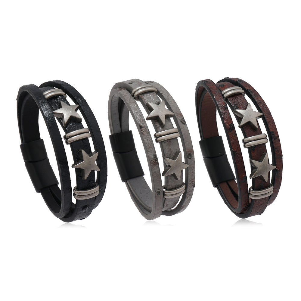 Retro Alloy Geometric Magnetic Buckle Leather Bracelets