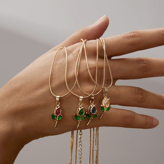 Women's Elegant Tulip Fashionable Flower Clavicle Chain Necklaces