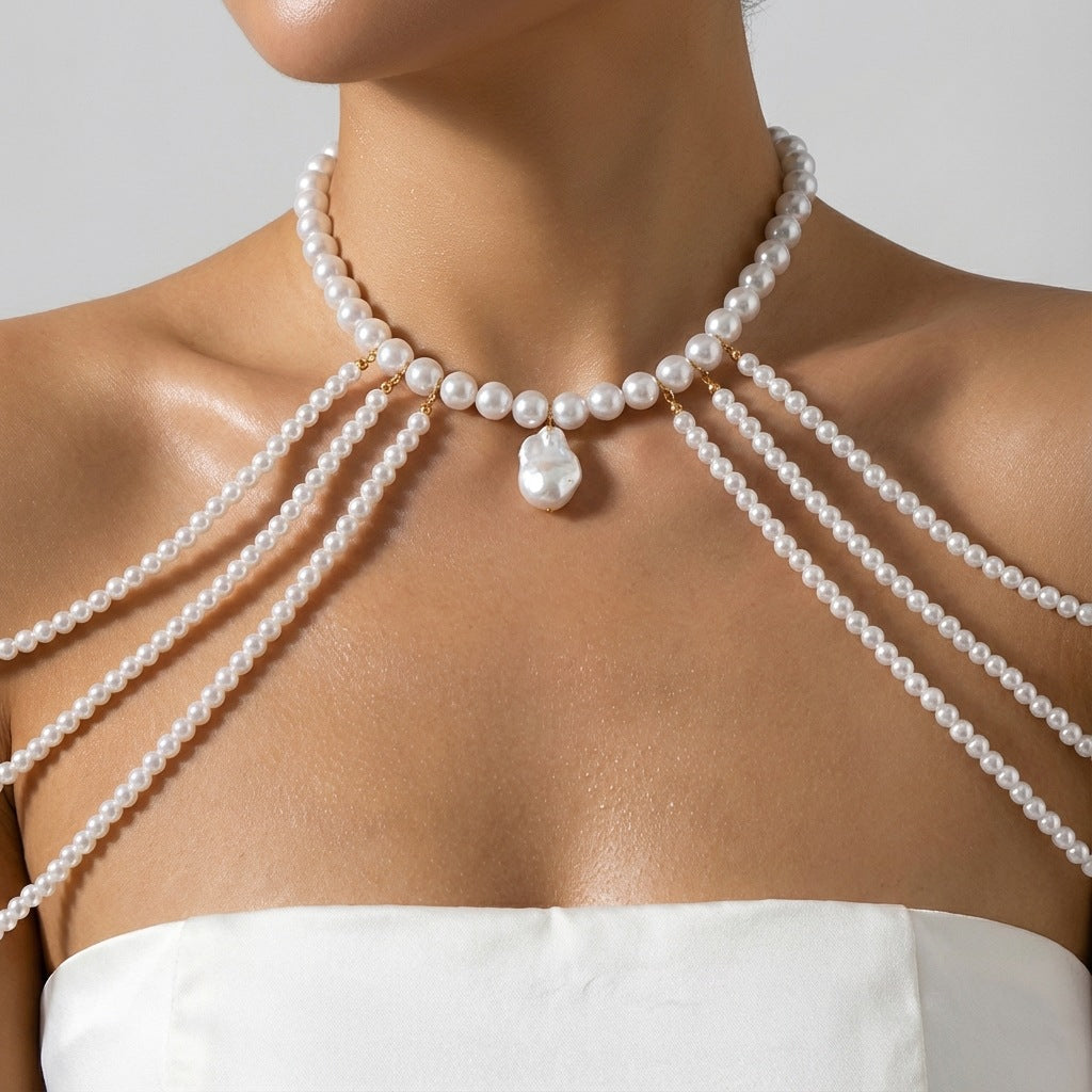 Vacation Style Stringed Pearls Tassel Body Necklaces