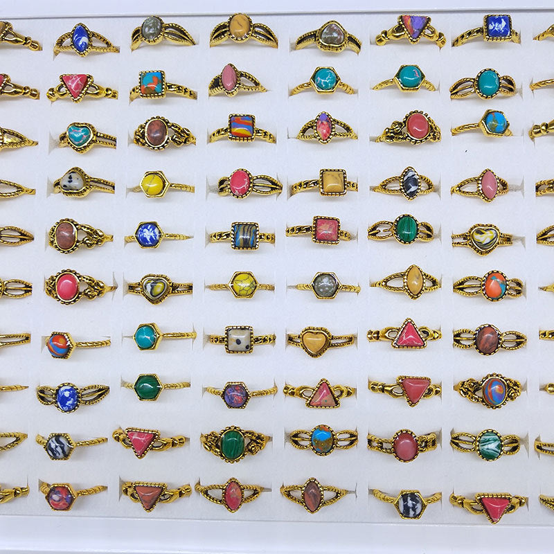 Women's Below One Yuan Geometric Modeling Imitation Turquoise Rings