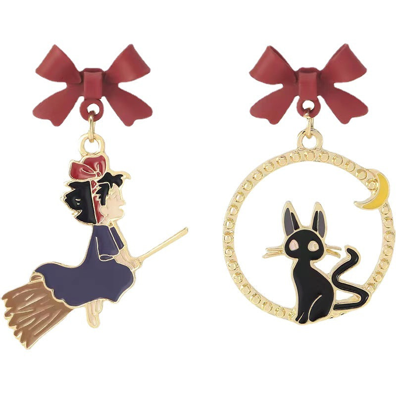 Children's Black Cat Witch Sier Cartoon Bow Rings