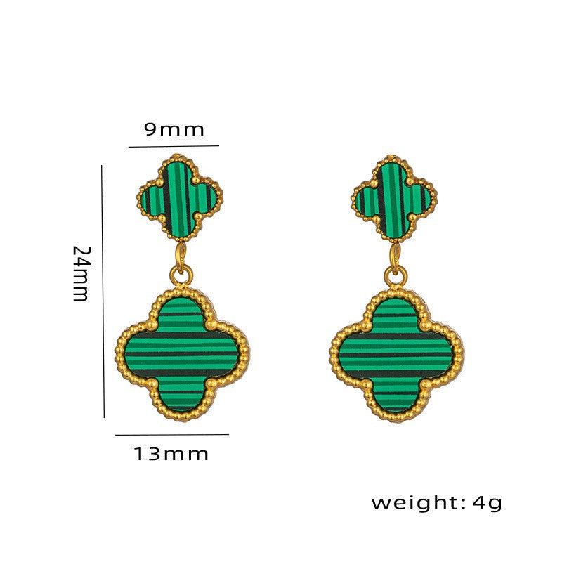 Lucky Four-leaf Clover Tassel Niche Design Earrings