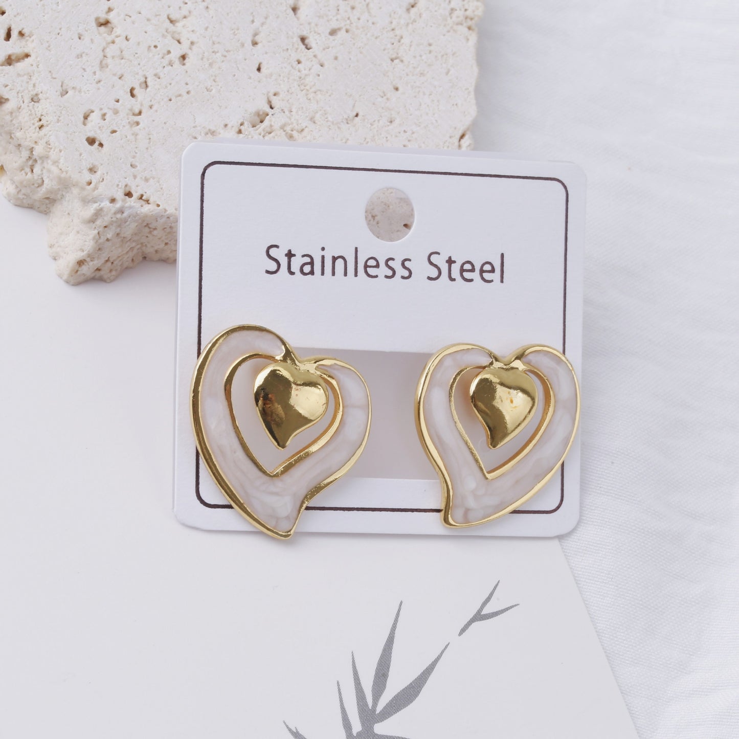 Stainless Steel Color Texture Dripping Oil Love Heart Earrings