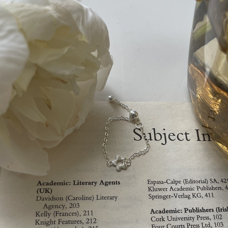 Women's Style Sier Pull Adjustable Retro Fashion Flower Tassel Rings