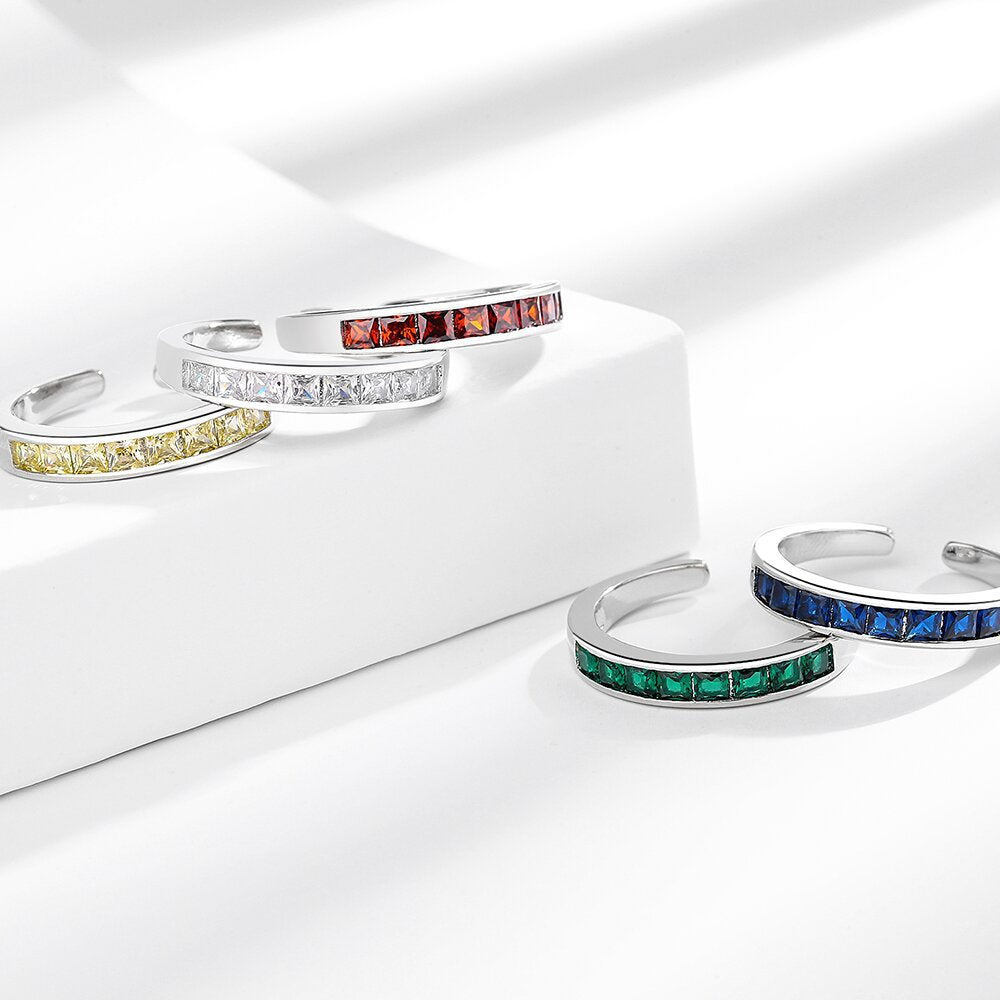 Simple Single Row Colorful Zircon Female Ring
