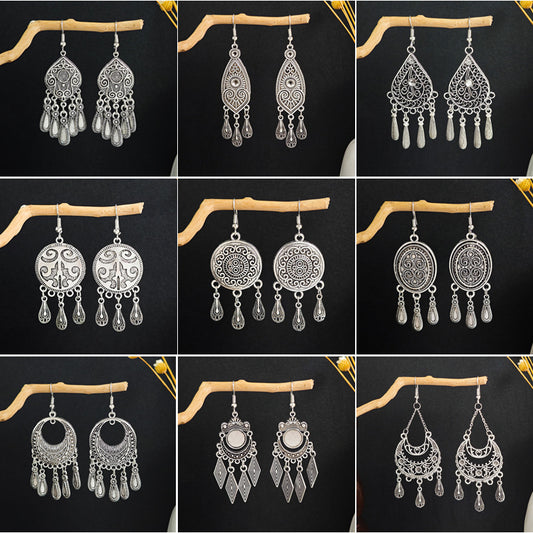 Bohemian Ethnic Style Geometric Water Drop Retro Tourist Attractions Long Earrings