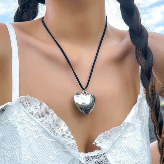 Cool Exaggerated Big Heart Simple Long Necklaces