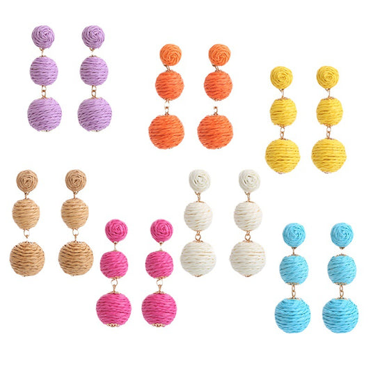 Handmade Raffia Vine Bal Summer Beach Long Vacation Earrings