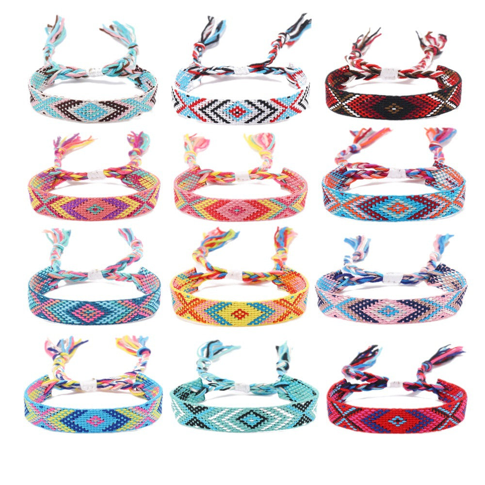 Women's Style Plaid Cotton Linen Colorful Nepal Bracelets