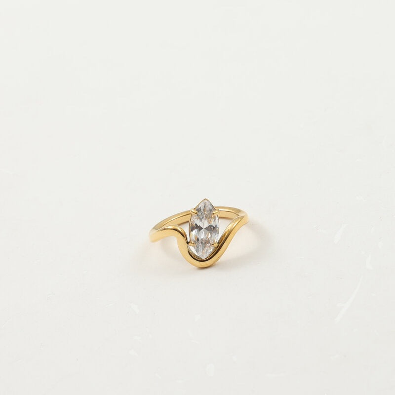 Curved Line Horse Eye Zircon Titanium Rings