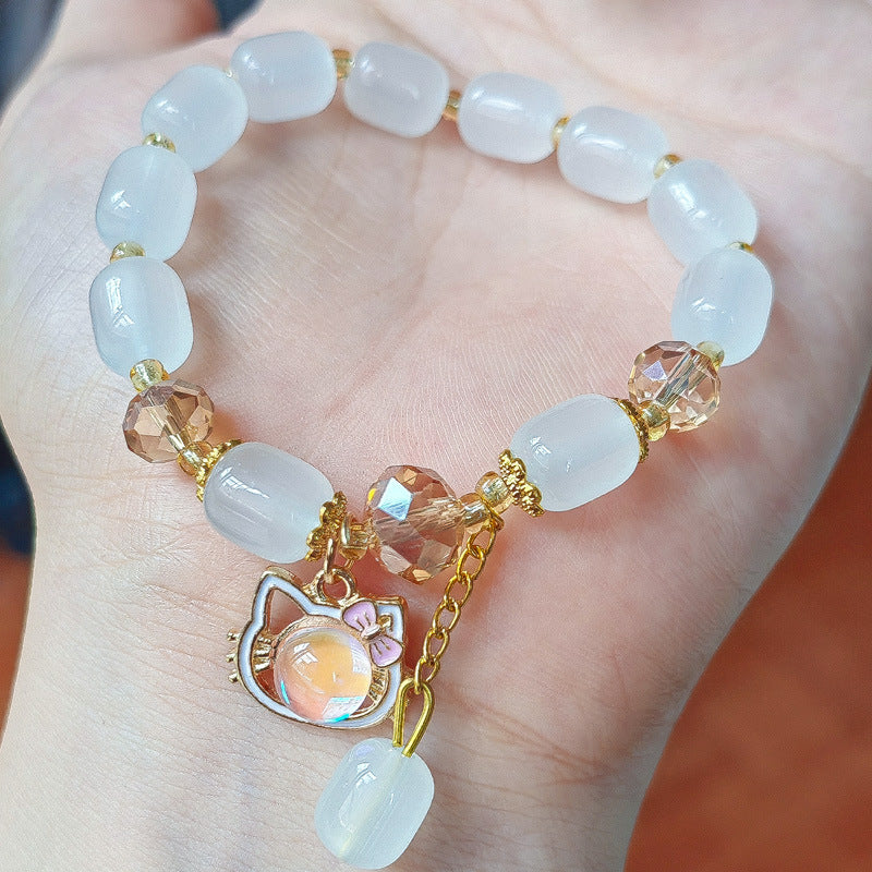 White Handmade Beaded Ice Transparent Glaze Bracelets