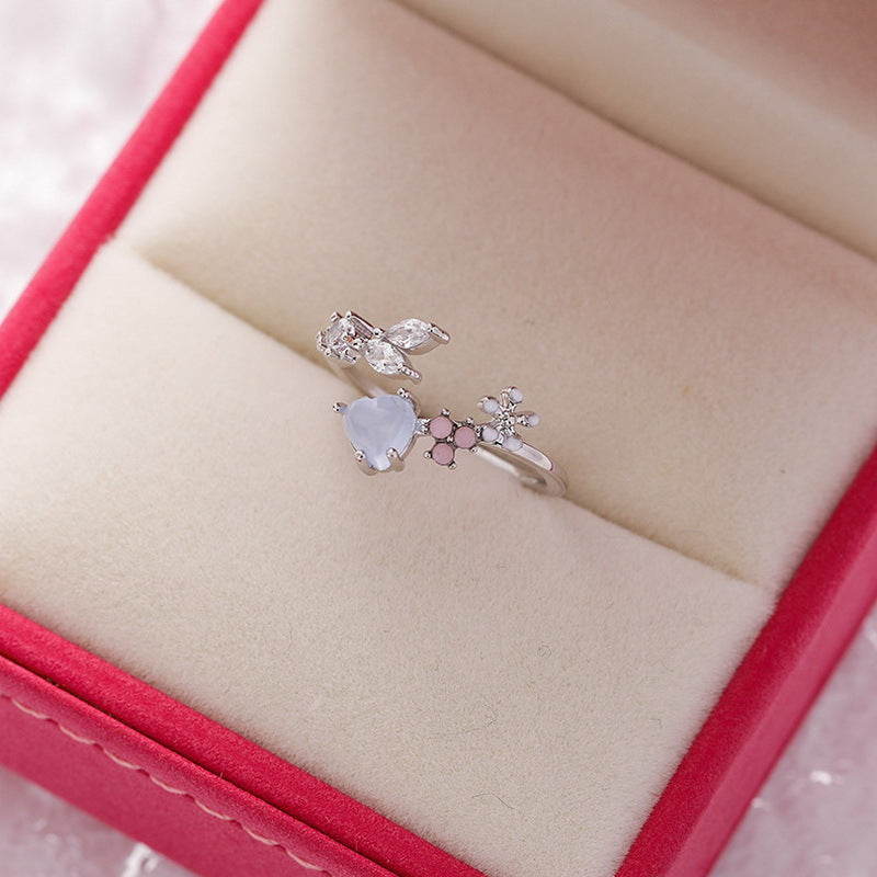 Women's High-grade Sweet Love Heart Flowers Open Rings
