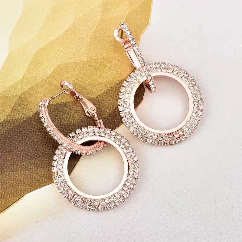 Women's Korean Style Fashion Diamond Geometric Circle Earrings