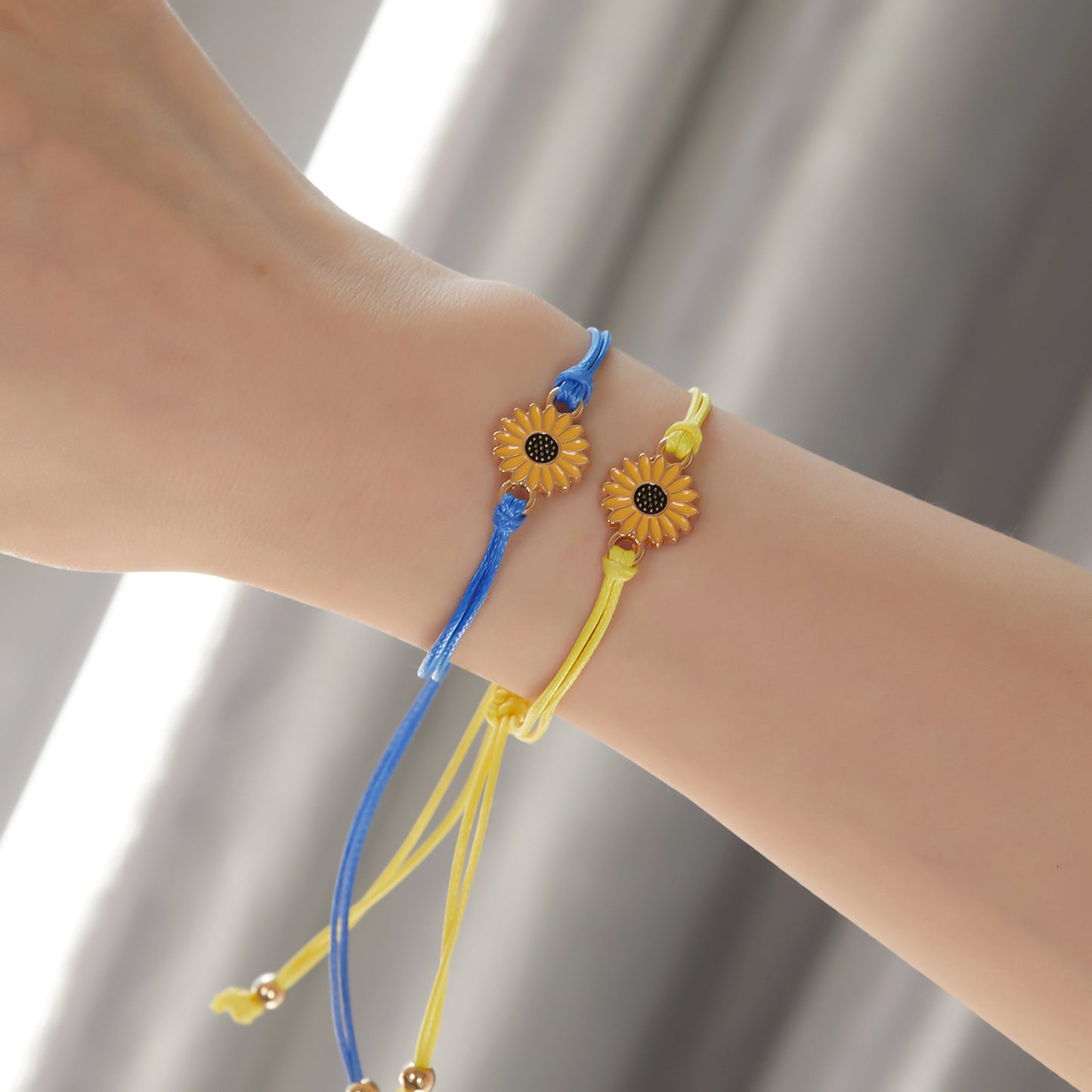 Ukraine Yellow Blue Two Pack Sunflower Daisy Wax Line Bracelets