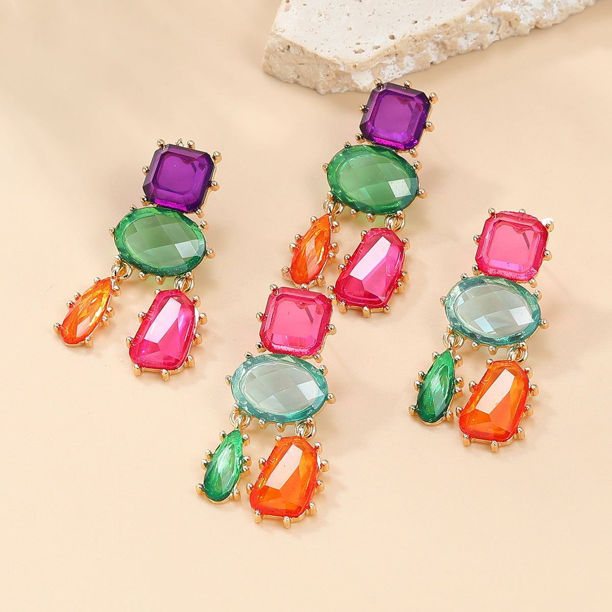 Women's Crystals Exaggerated Geometric Color Matching Bohemian Earrings