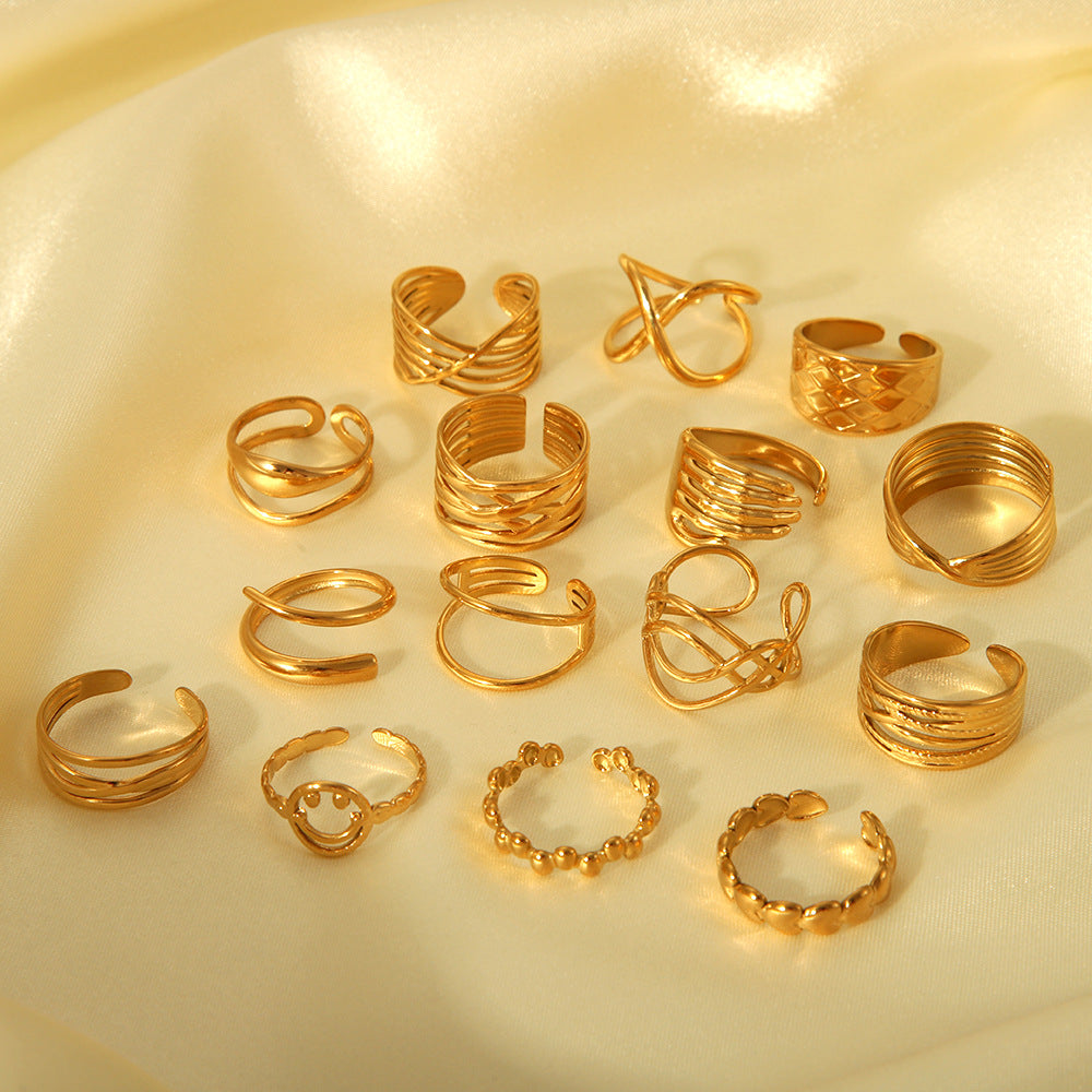 Personalized Golden Trendy Line High Profile Fashion Rings