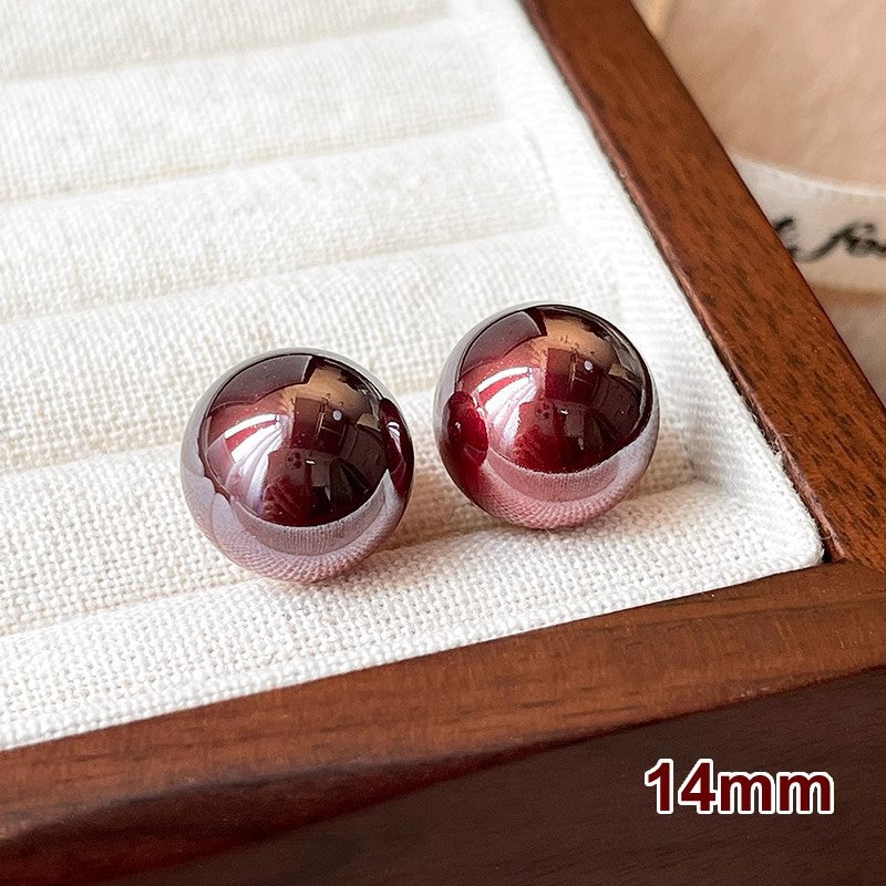 Wine Red Pearl Female Sier Needle French Earrings