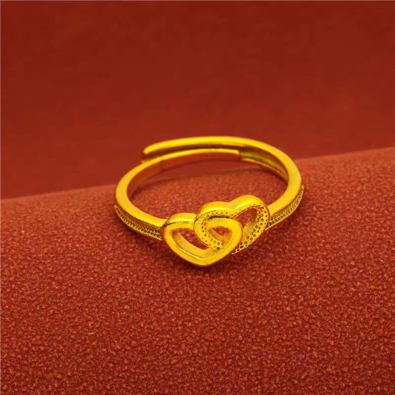 Women's Gold Vietnam Placer Love Heart-shaped Open Brass Rings
