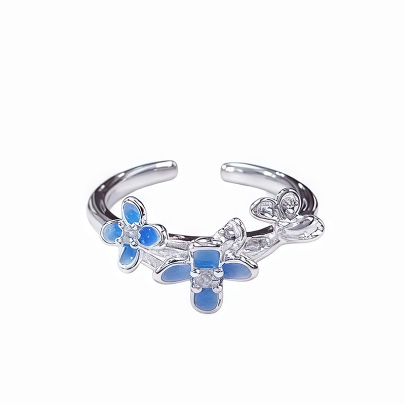 Falling Broken Blue Square Diamond Flower Branches Tendrils Female Gentle Ring