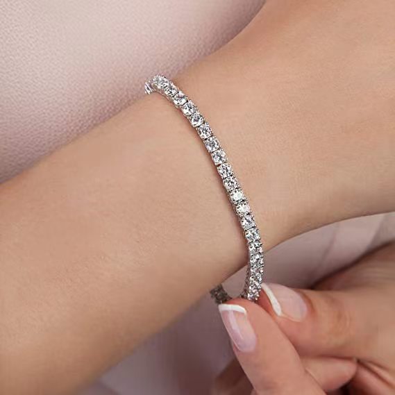 Single Row Round Full Diamond Tennis Bracelets