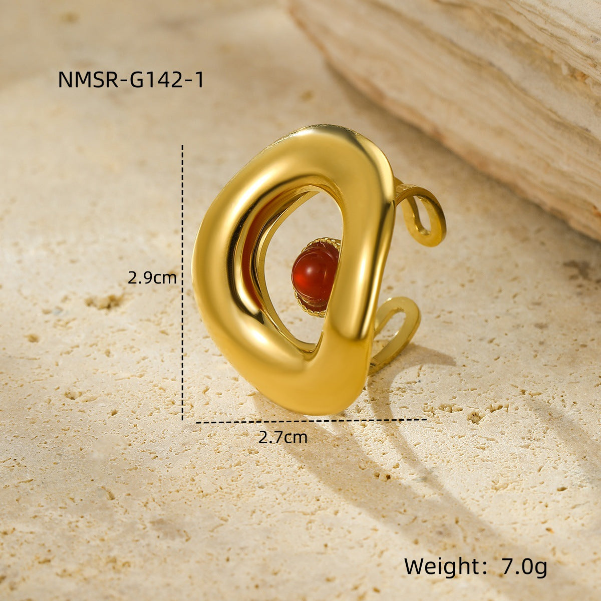 Titanium Steel Gold-plated Geometric Inlaid Natural Rings