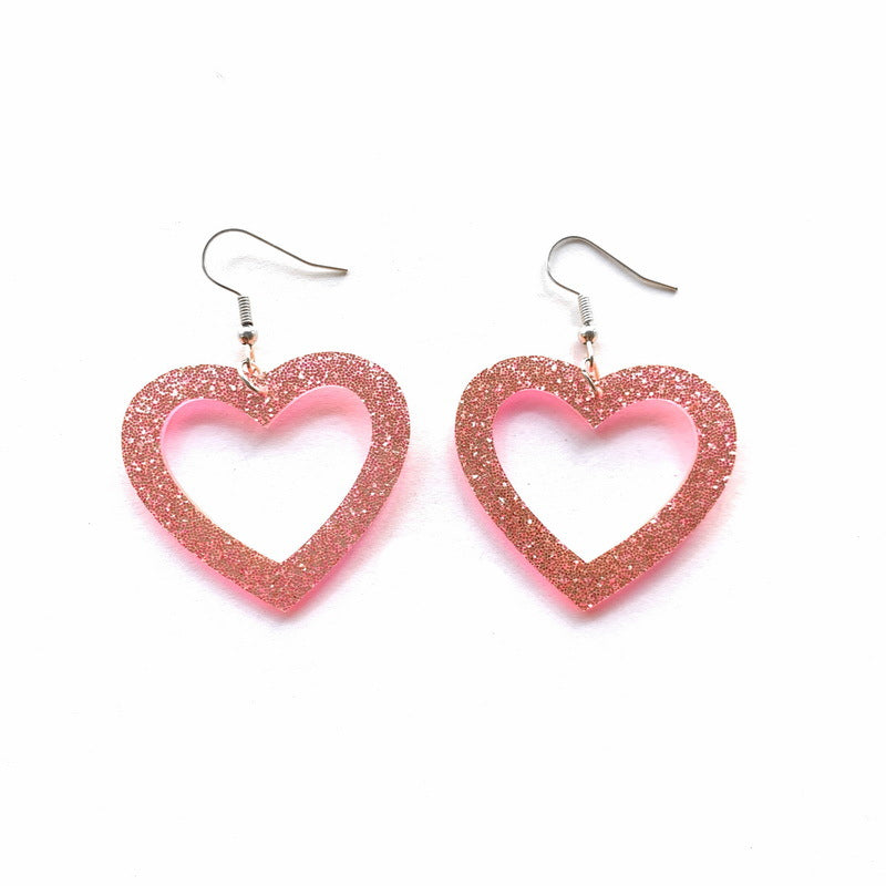 Women's Day Pink Leopard Print Love Heart Vintage Contrast Earrings