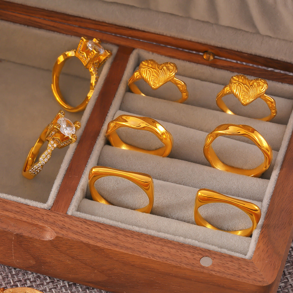 Temperament Inlaid Zircon Titanium Steel Gold Rings