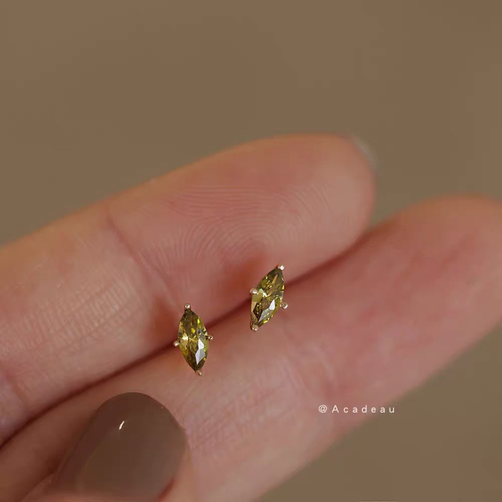 Green Horse Eye Diamond Sterling Sier Stud Earrings