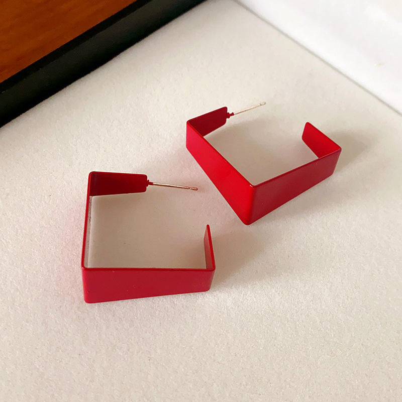 Women's Sier Needle Red Irregular Ear Retro Exaggerated Earrings