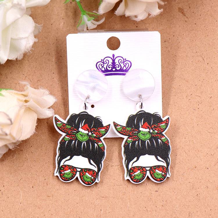 Christmas Festival Acrylic Hat Grinch Eardrops Earrings