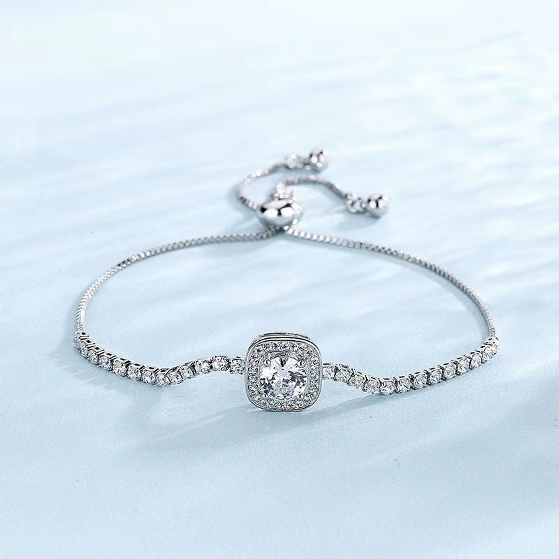 Women's High-grade Imitation Diamond Round Square Bag Pull Bracelets