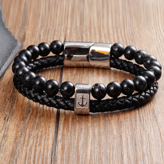 Men's Natural Stone Stainless Steel Authentic Weave Bracelets