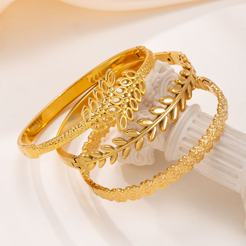 Titanium Steel Fashion Gold-plated Open Wheat Stainless Bracelets