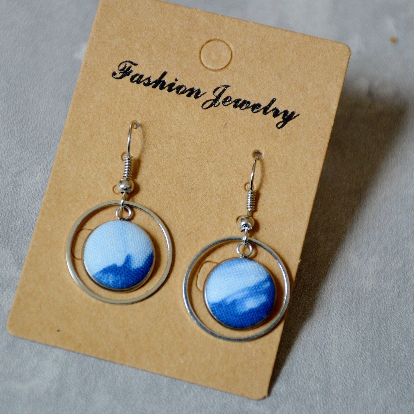 Blue Dyed Fabric Ethnic Style Handmade Simple Inlaid Earrings