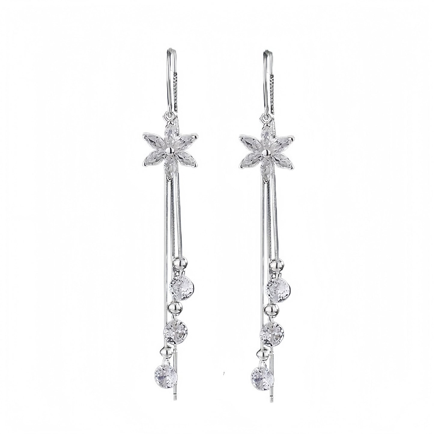 Long Super Shiny Small Flower Tassel Earrings