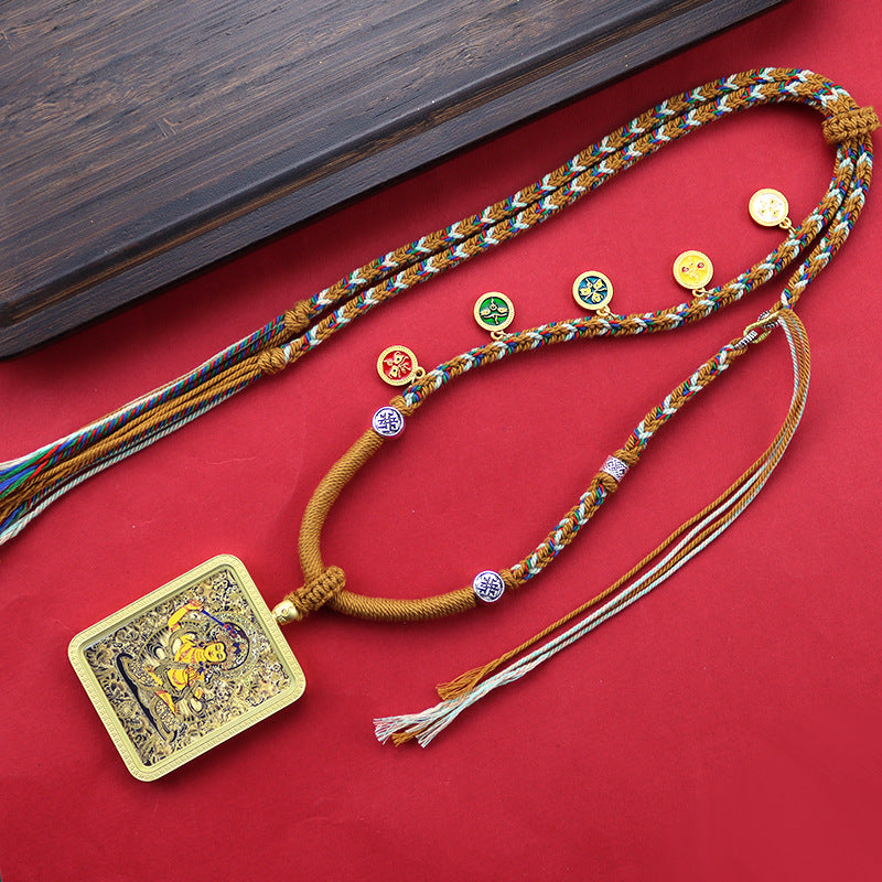 Tibetan Hand Painted Golden Outline Eight Patron Saints Double-sided Necklaces