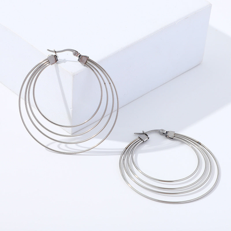 Women's French Style Stainless Steel Trendy Fashion Hoop Rings