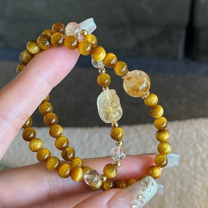 Style Lucky Imitation Citrine Gold Tiger Eye Good Luck Bracelets