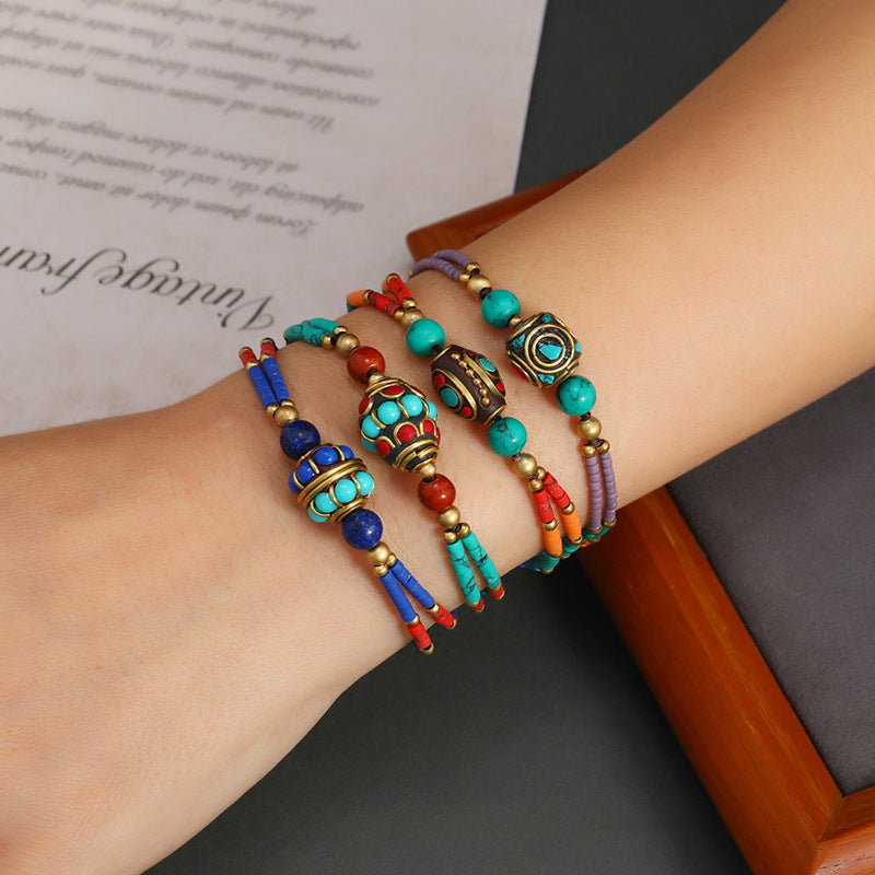 Women's Nepal Woven Ethnic Style Retro Unique Bell Bracelets