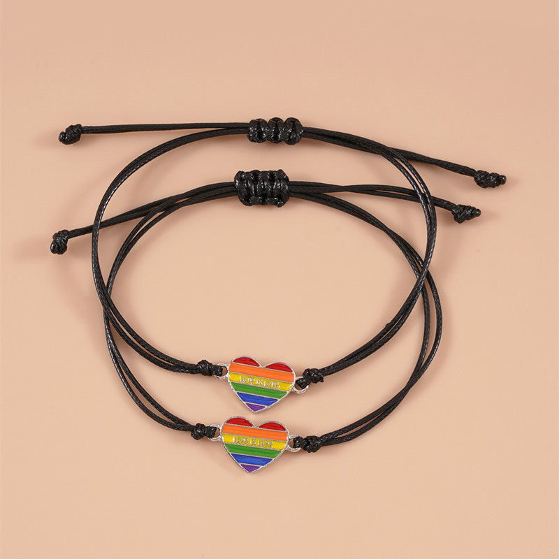 Rainbow Dripping Oil Love Hand Weaving Bracelets