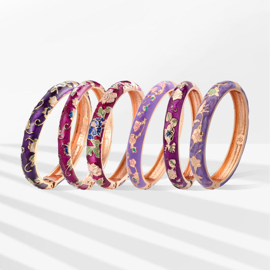 Cloisonne Vintage Court Style Purple Peony Flower Enamel Bracelet