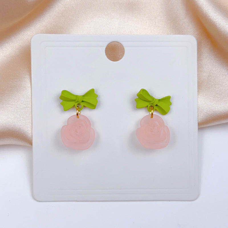 Enamel Fairy Temperamental Love Heart Flowers Sier Earrings