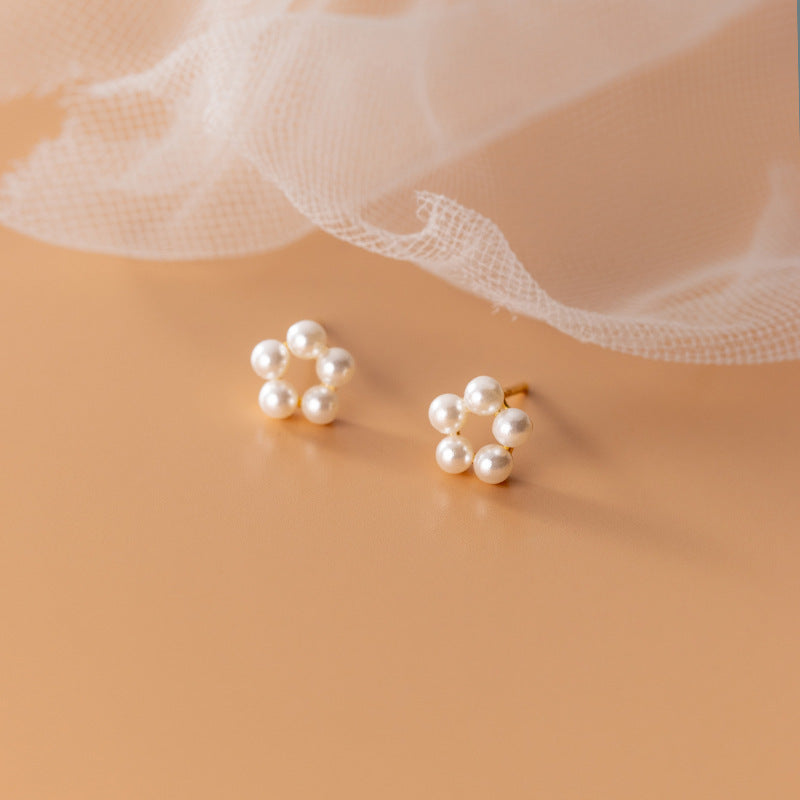 Simple Korean Style Synthetic Pearl Five Earrings