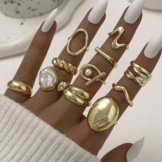 Advanced Sensitive Surface Water Drop Female Baroque Imitation Pearl Twin Ring