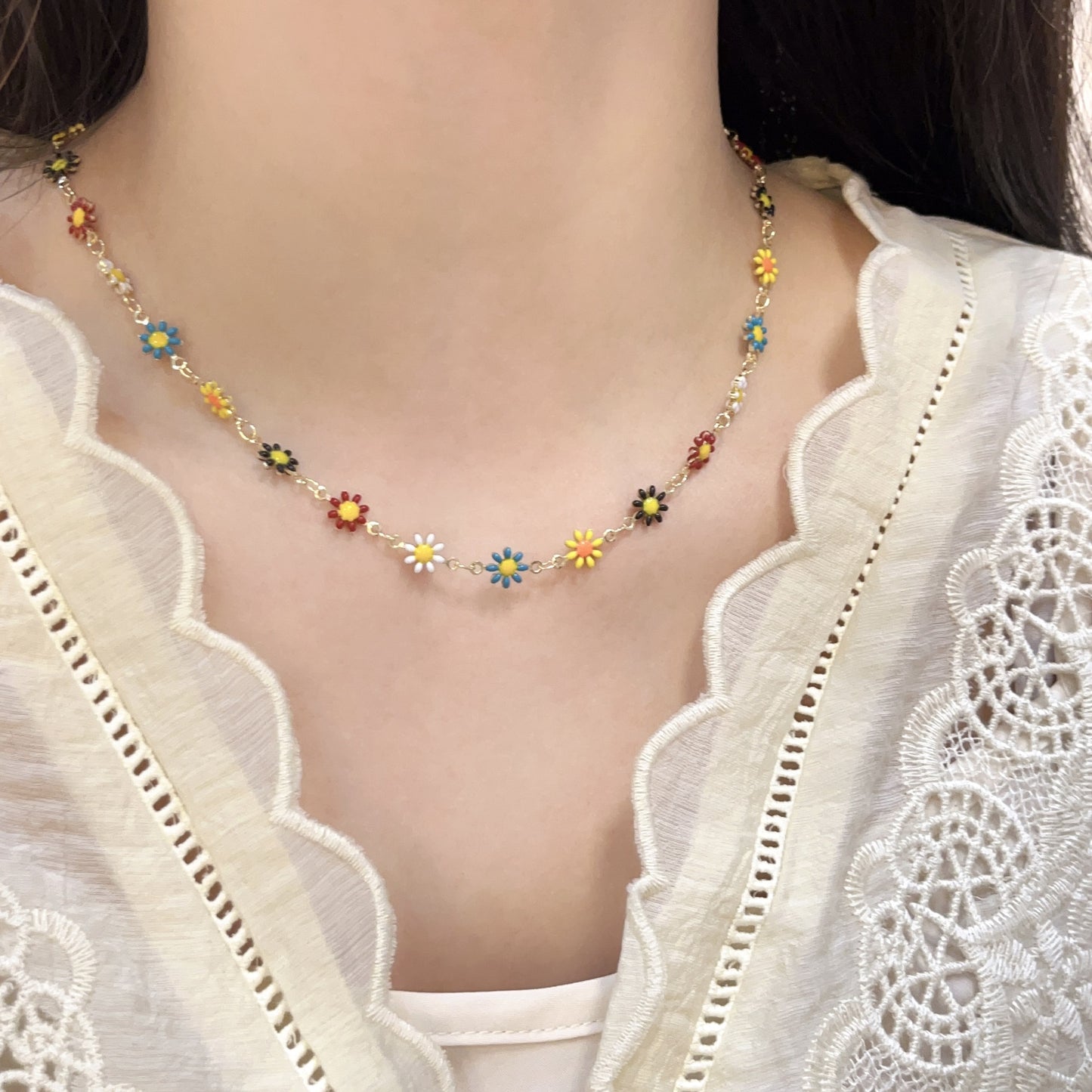 Women's Colorful Niche Fresh Daisy Flower Style Color Necklace